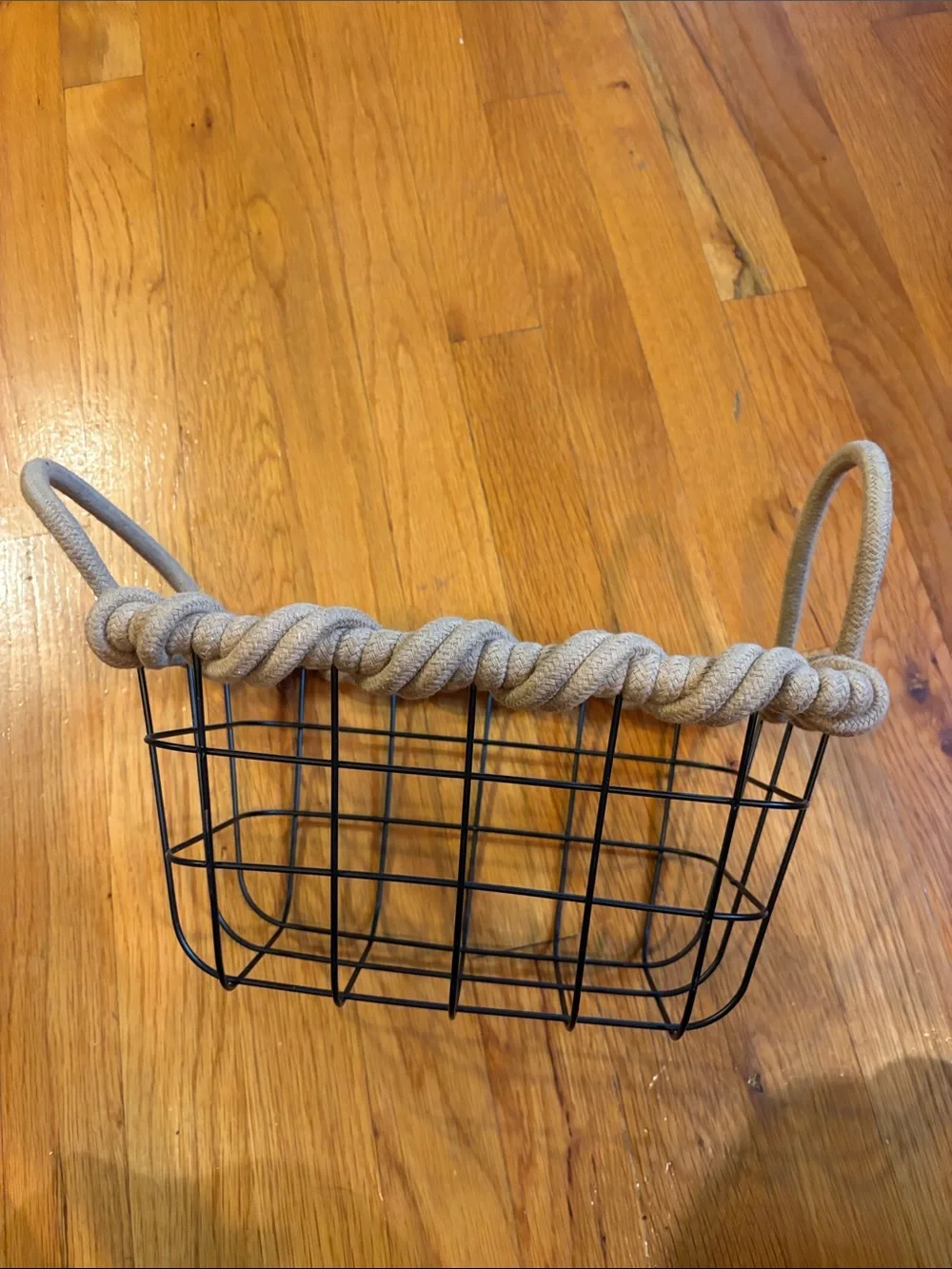 Black Wire Basket with Natural Rope Handles